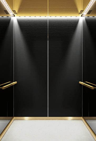 KONE MiniSpace ™ elevator with Cool Vintage style black and gold interior