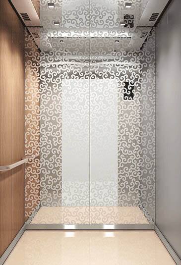 KONE Highrise MiniSpace ™ elevator with Classic Chic style silver pattern interior 